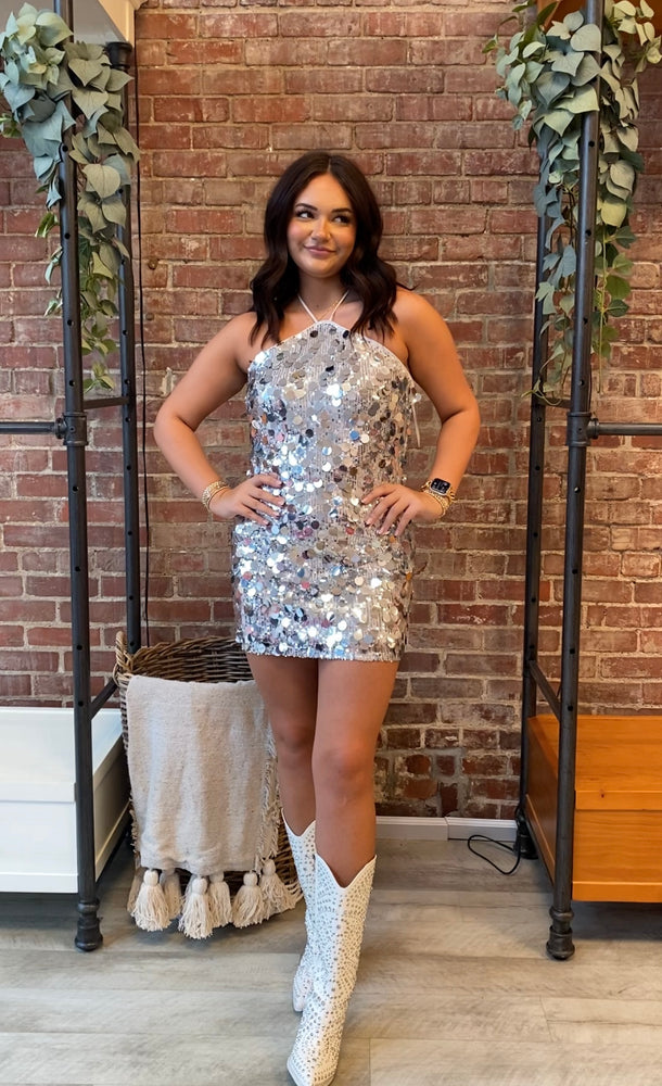 Disco Nights Mini Dress | Silver Sequin