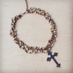 Natural Agate Beaded Collar Necklace | Cross Pendant