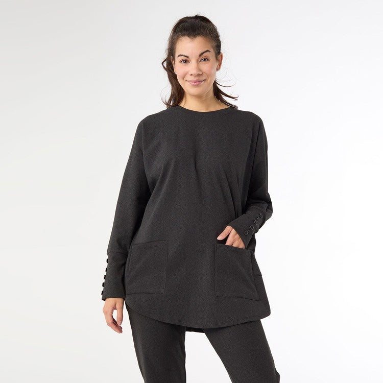 Weekend Brushed Sweater with Button Back | Black