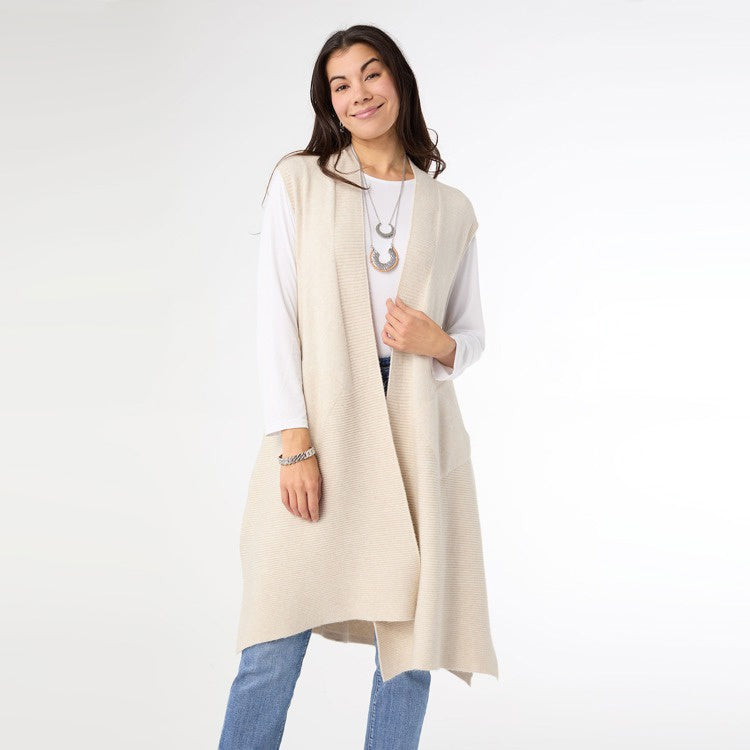 Heavenly Luxe Contrast Rib Vest with Pockets | Oatmeal