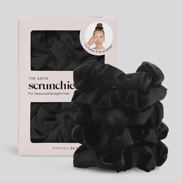 Kitsch The Satin Scrunchie | Black 5 Pc