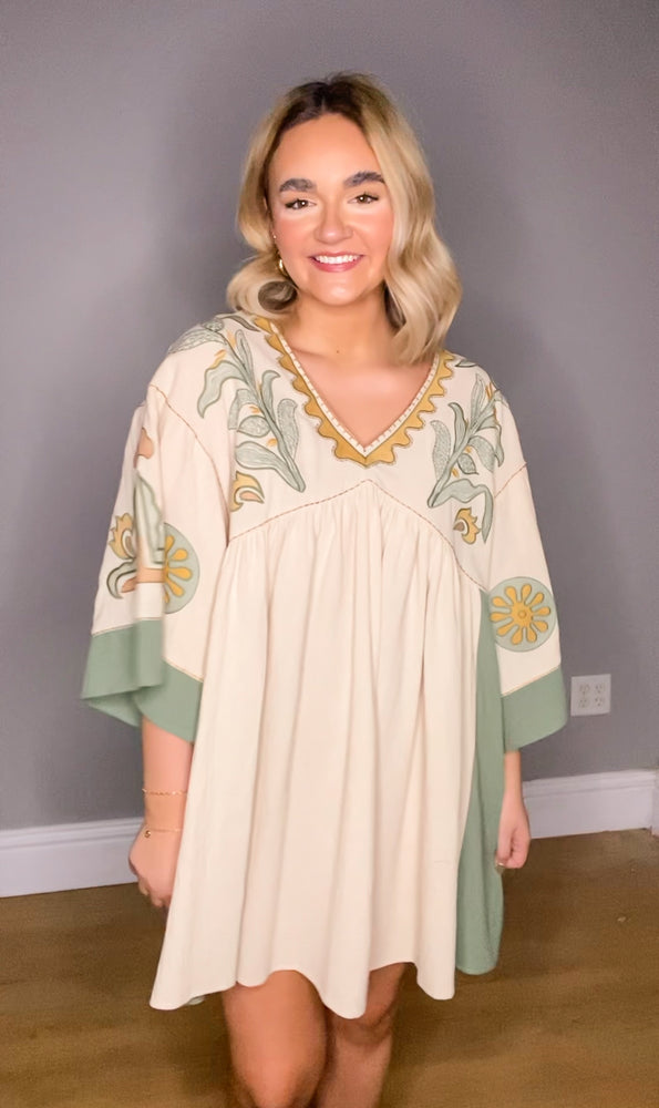 The Emma Embroidery Dress | Khaki Olive