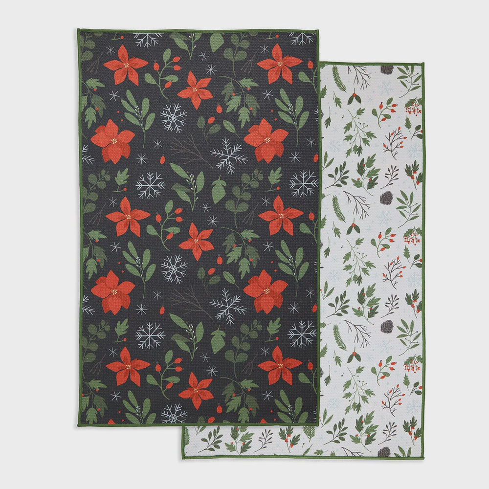 Poinsettias Printed Microfiber Dishtowel | Double Sided