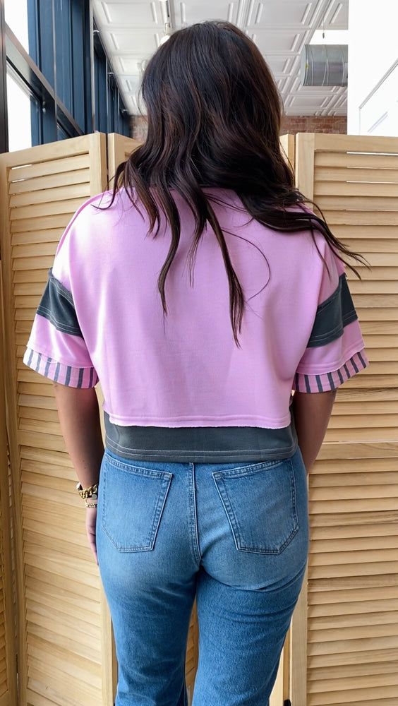 Rachel Contrast Polo Top | Light Pink