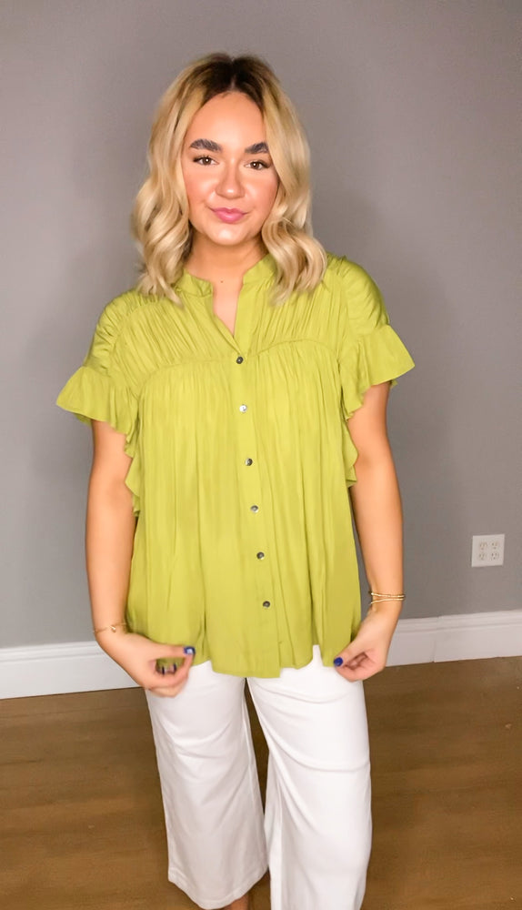 Nancee Button Up Top | Chartreuse | Plus