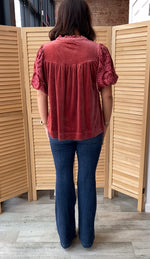 Velvet Embroidered Sleeve Top | Rosewood