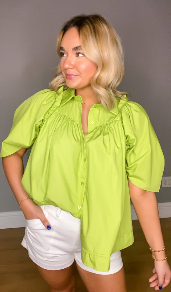 Marie Solid Button Down Top | Kiwi