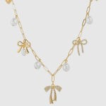 Multi Pearl Bow Charm Necklace
