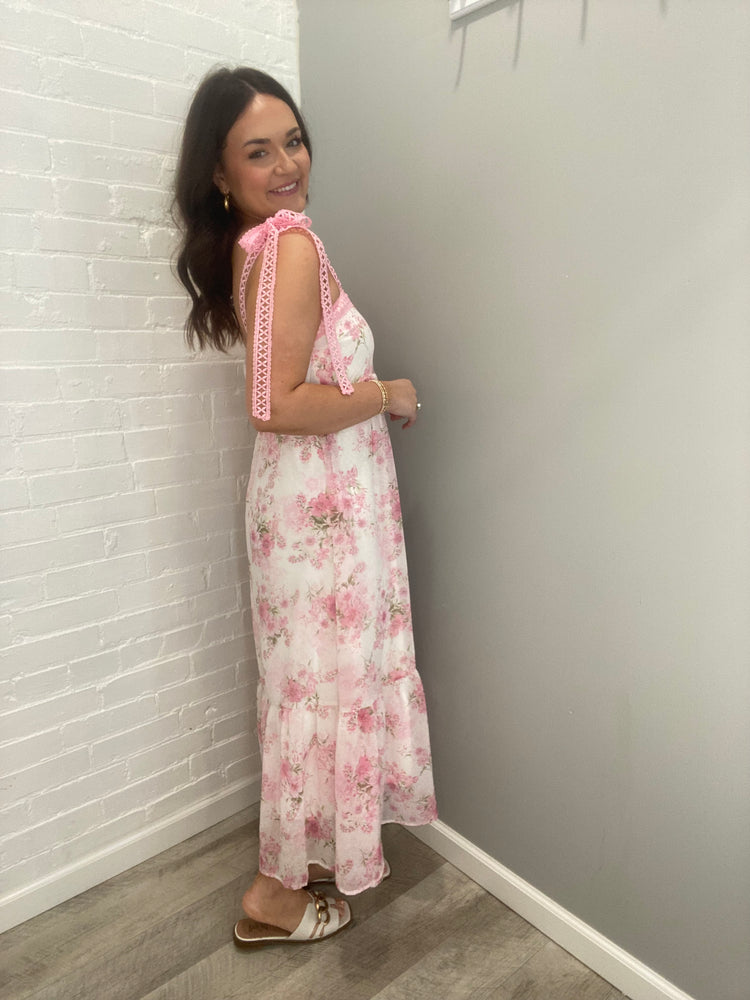 Floral Crochet Lace Strap Maxi Dress | Pink