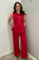 Tailor-Inspired Structured Shoulder Sleeveless Vest Top | Red