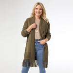 Heavenly Luxe Mid Length Cardigan with Fringe | Olive