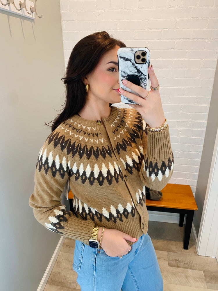 Fair Isle Button Down Cardigan | Khaki Multi