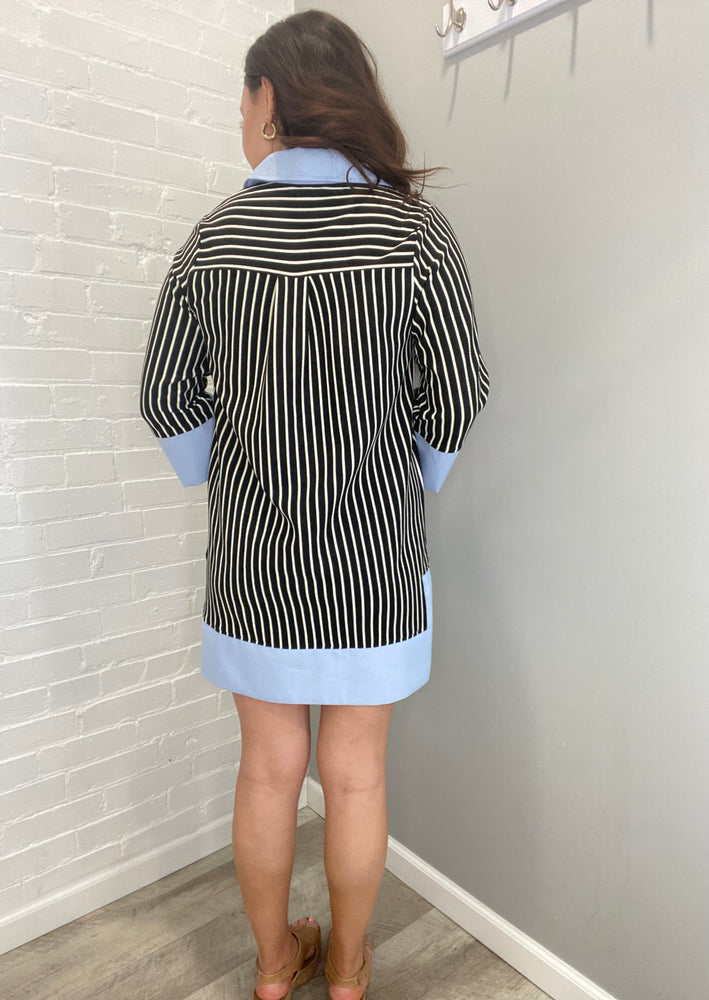 Turning Heads Striped Split V-Neck Collared Shift Dress