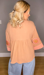 The Elaine Embroidery Top | Mocha Coral