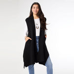 Heavenly Luxe Contrast Rib Vest with Pockets | Black
