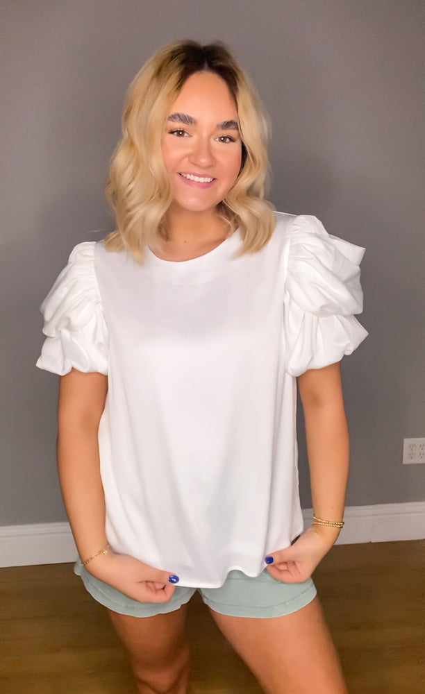 Satin Bubble Sleeve Top | Off White