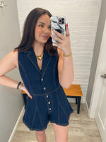 Dark Denim Sleeveless Button Romper