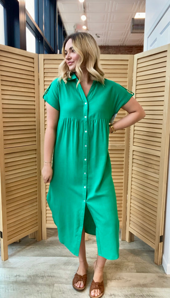 Oversized Solid Linen Midi Dress | Kelly Green