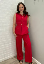 Tailor-Inspired Structured Shoulder Sleeveless Vest Top | Red