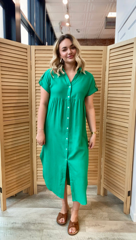 Oversized Solid Linen Midi Dress | Kelly Green