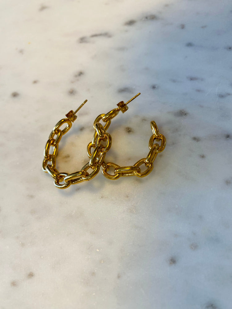 Chain Link Hoops | 18K Waterproof | Gold