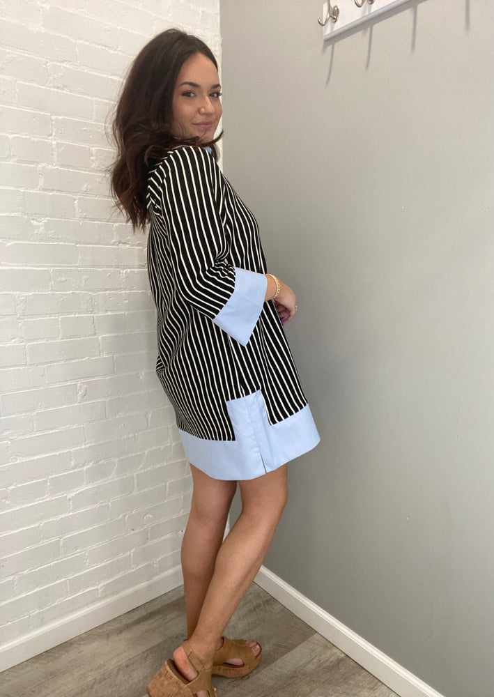 Turning Heads Striped Split V-Neck Collared Shift Dress