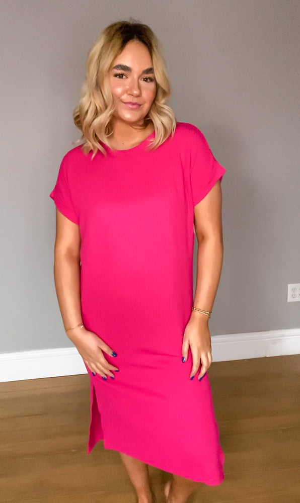 Rachel Ribbed Midi Dress | Hot Pink