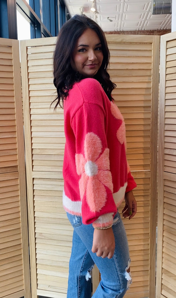 Daisy Love Sweater | Hot Coral