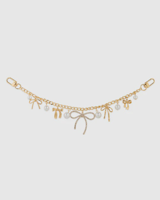 Multi Bow With Pearls Bag Charm Chain