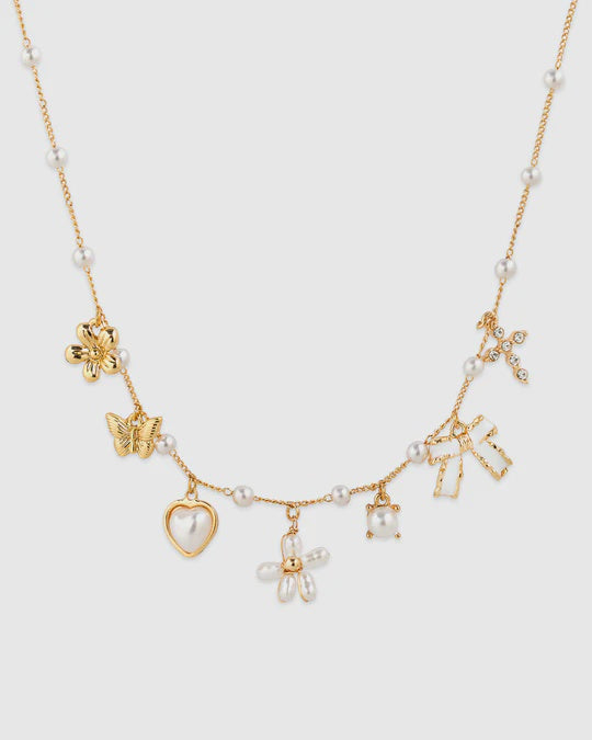 Pearl Flower Multi Charm Necklace