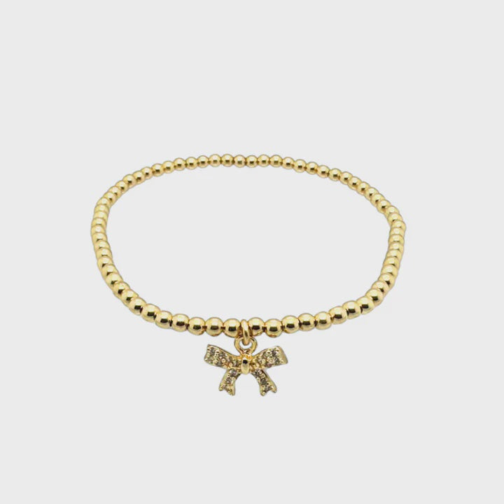 Bow Dream Charm on 3mm Gold Filled Bead Bracelet