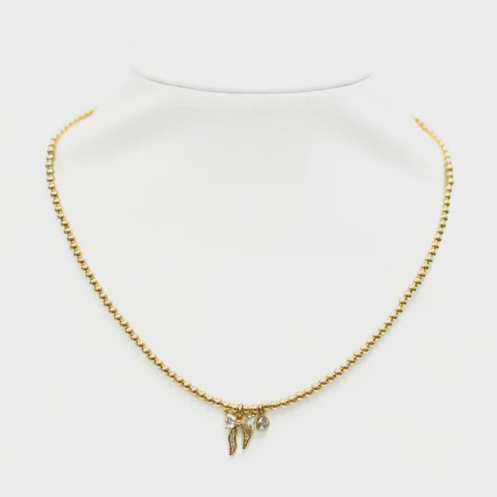 Bow + Solitaire Charm Bead Choker | 14K Gold Filled