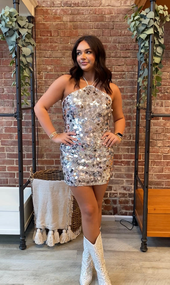 Disco Nights Mini Dress | Silver Sequin