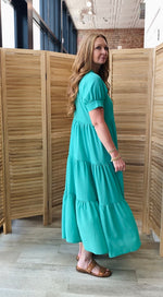 Covered Placket Collar Tiered Dress | Emerald