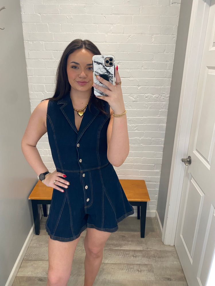 Dark Denim Sleeveless Button Romper