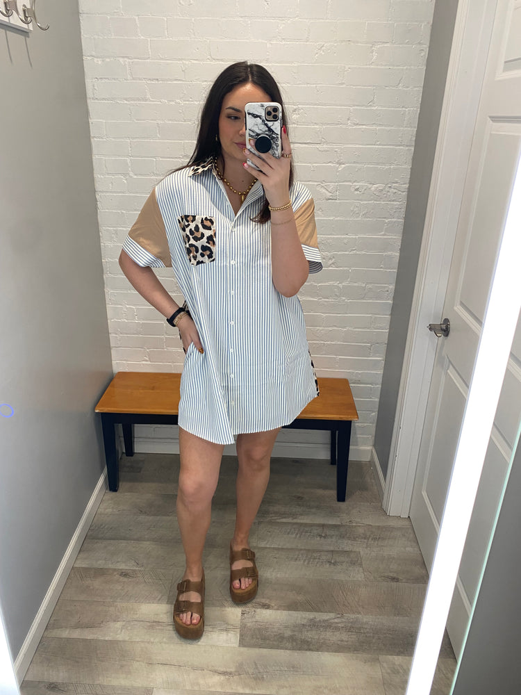 Mixed Print Short Sleeve Shirt Dress