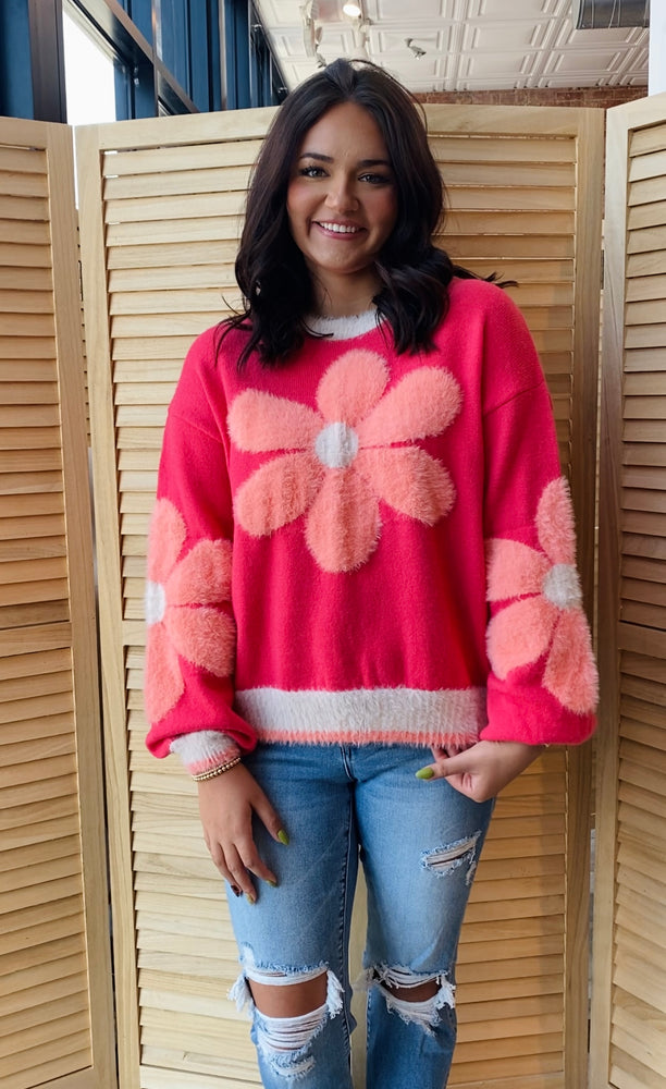 Daisy Love Sweater | Hot Coral