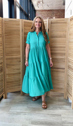 Covered Placket Collar Tiered Dress | Emerald