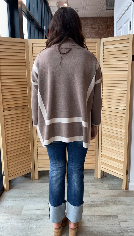 Two-Tone Long Sleeve Mock Neck Top | Mocha