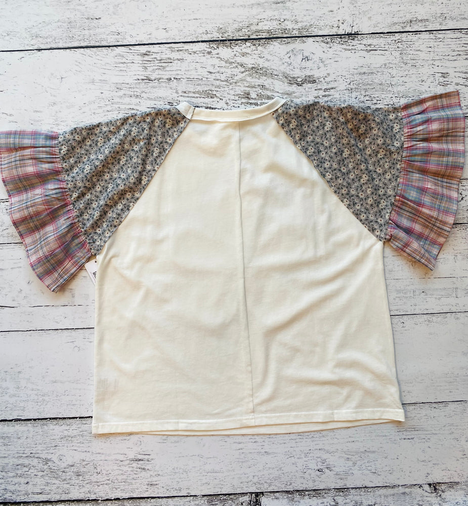 Floral Contrast Color Block Short Sleeve Knit Top