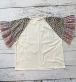 Floral Contrast Color Block Short Sleeve Knit Top