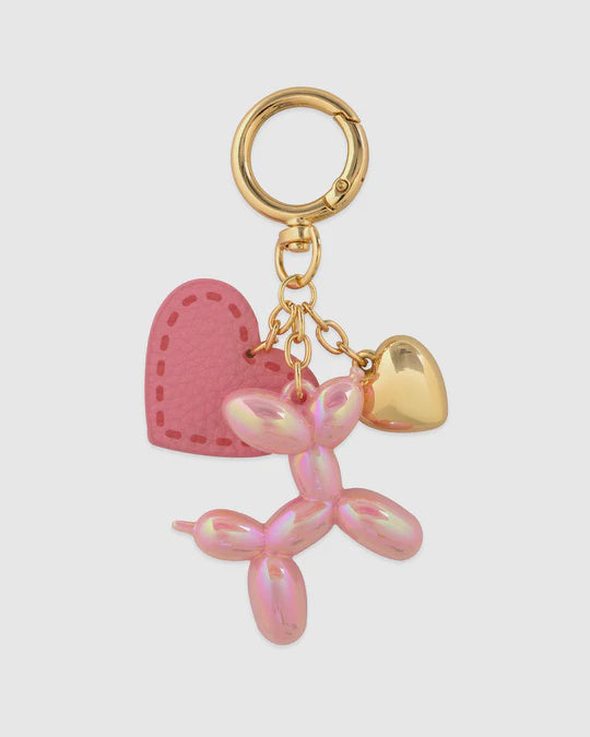 Chrome Color Balloon Dog With Heart Bag Charm