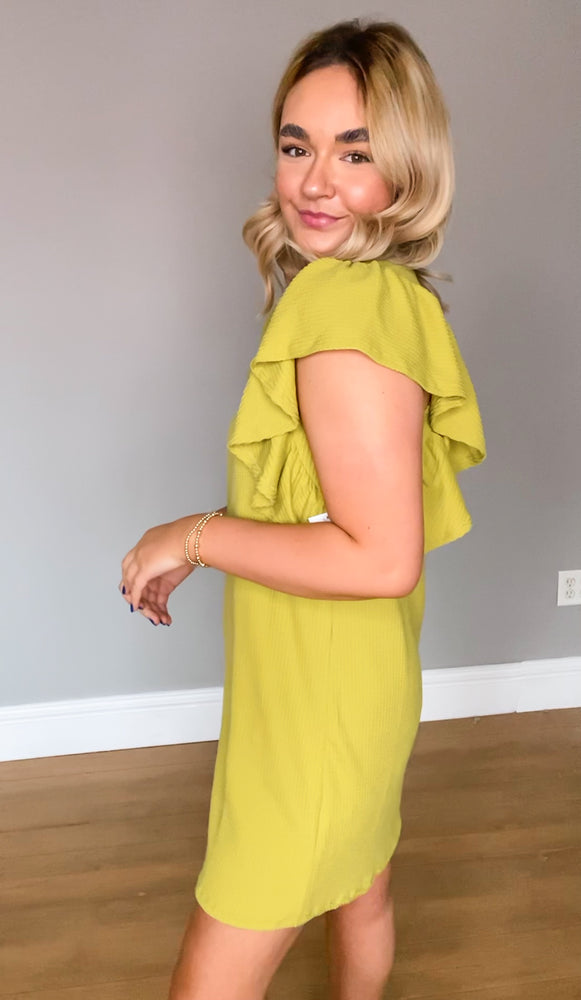 Riley Ribbed Mini Dress | Chartreuse