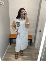 Mixed Print Long Sleeve Midi Shirt Dress