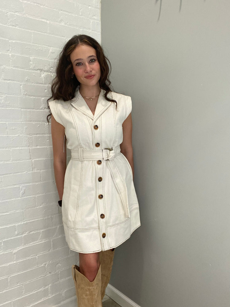 Retro Belted Western Mini Dress | Ecru