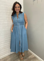 The Go To Denim Sleeveless Midi Dress