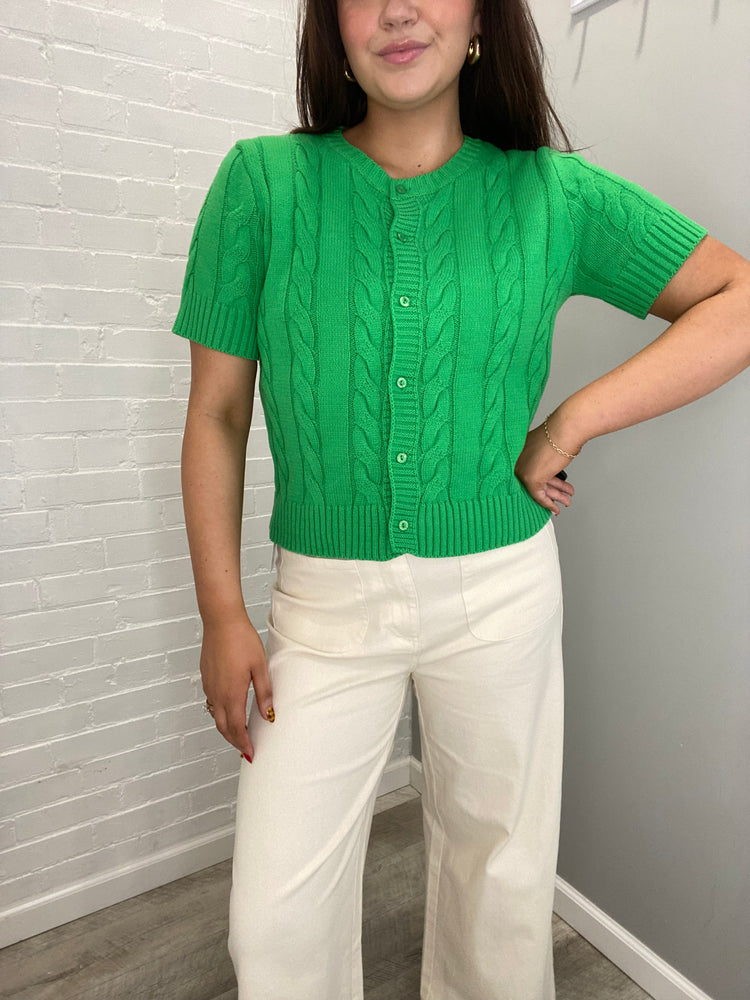 Josie Short Sleeve Button Sweater | Green