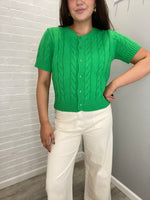 Josie Short Sleeve Button Sweater | Green