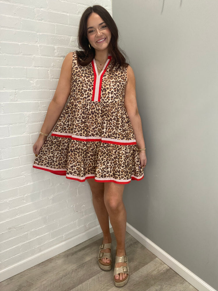 Leopard Print Sleeveless Tiered Mini Dress