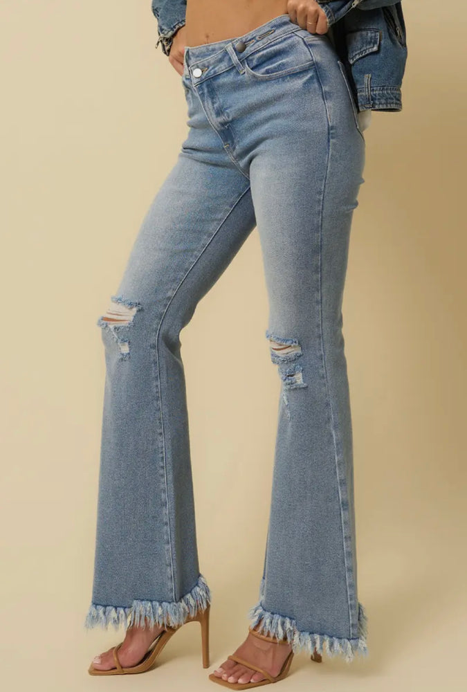 Crossover Wide Leg Fringe Jean